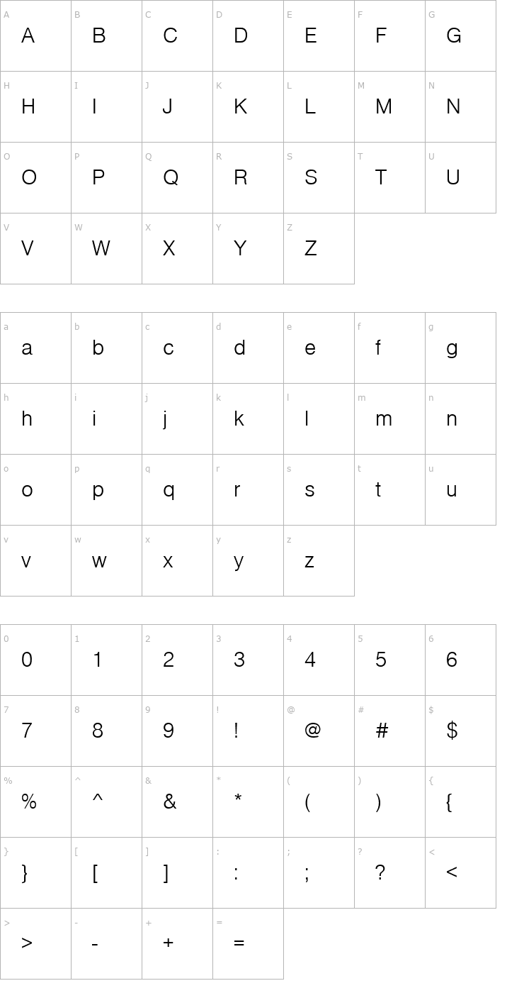 Character Map NimbusSanNo5TEELig Font