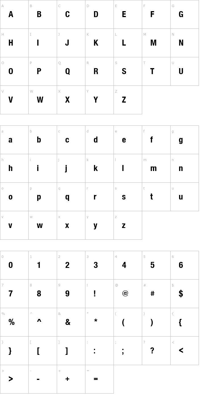 Character Map NimbusSanNovDCon Bold Font