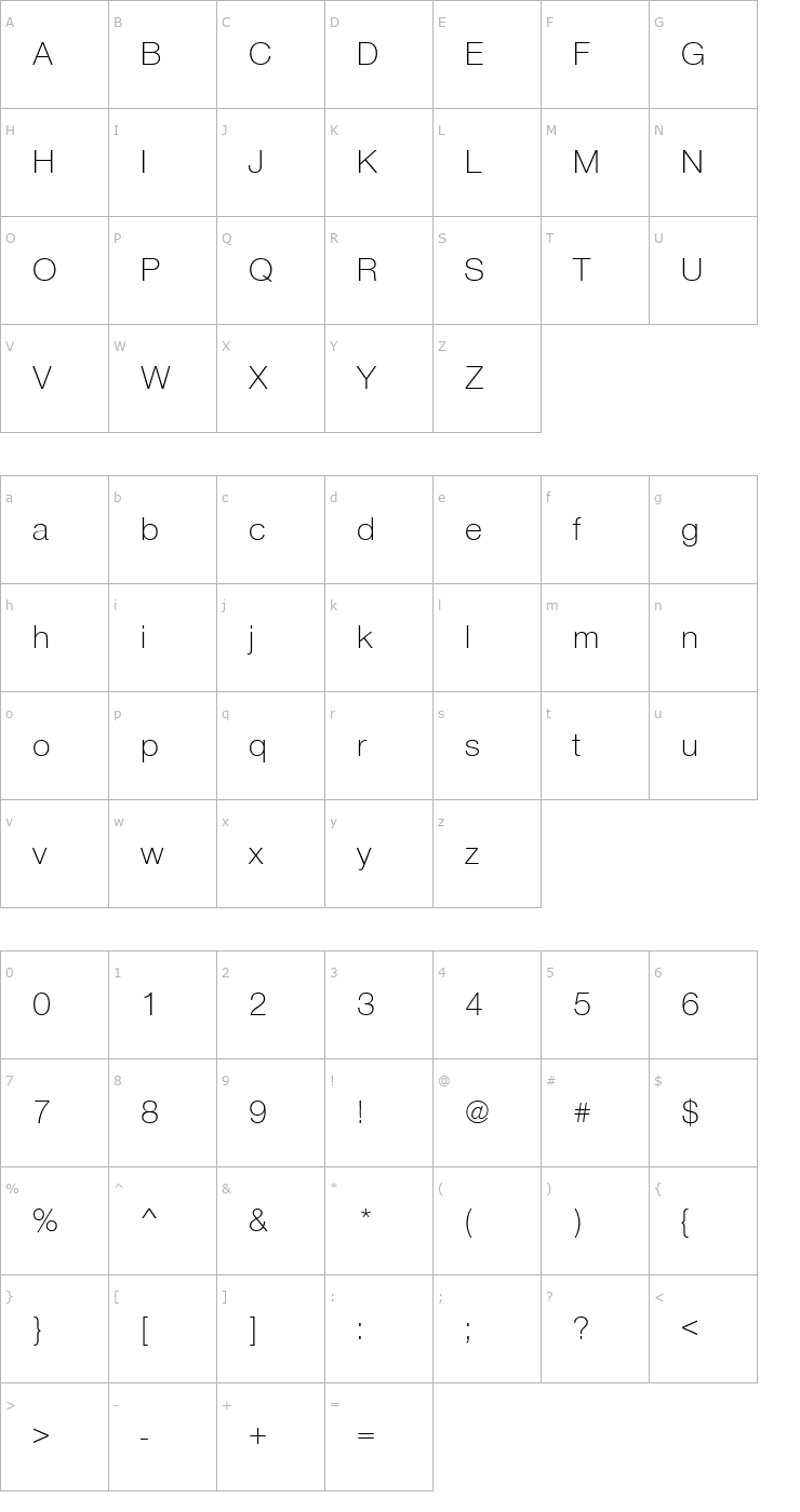 Character Map NimbusSanNovDLig Font