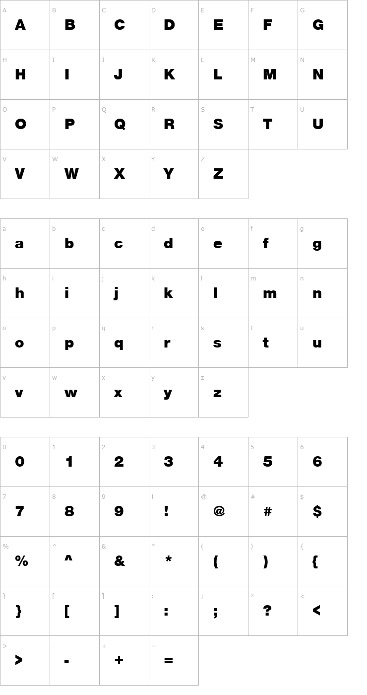 Character Map NimbusSanNovEBla Font