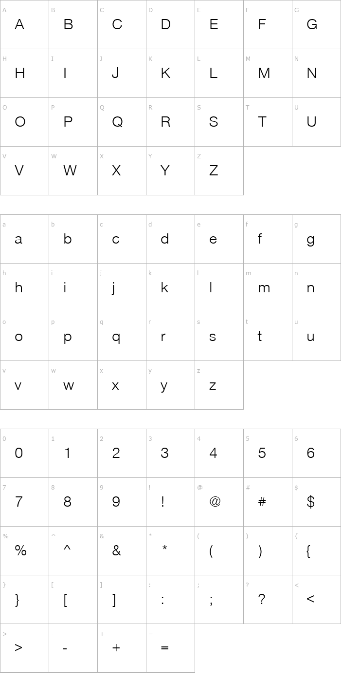 Character Map NimbusSanNovT Font