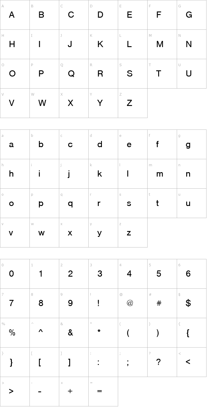 Character Map NimbusSanT Font