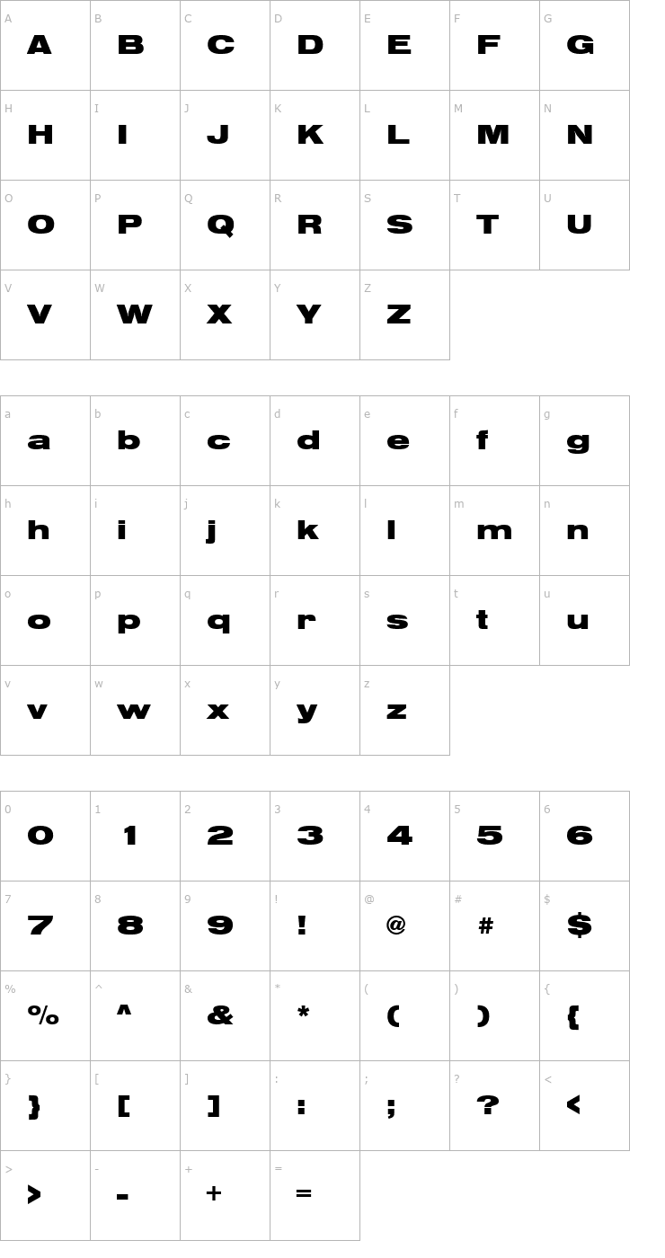 Character Map NimbusSanTBlaExt Font