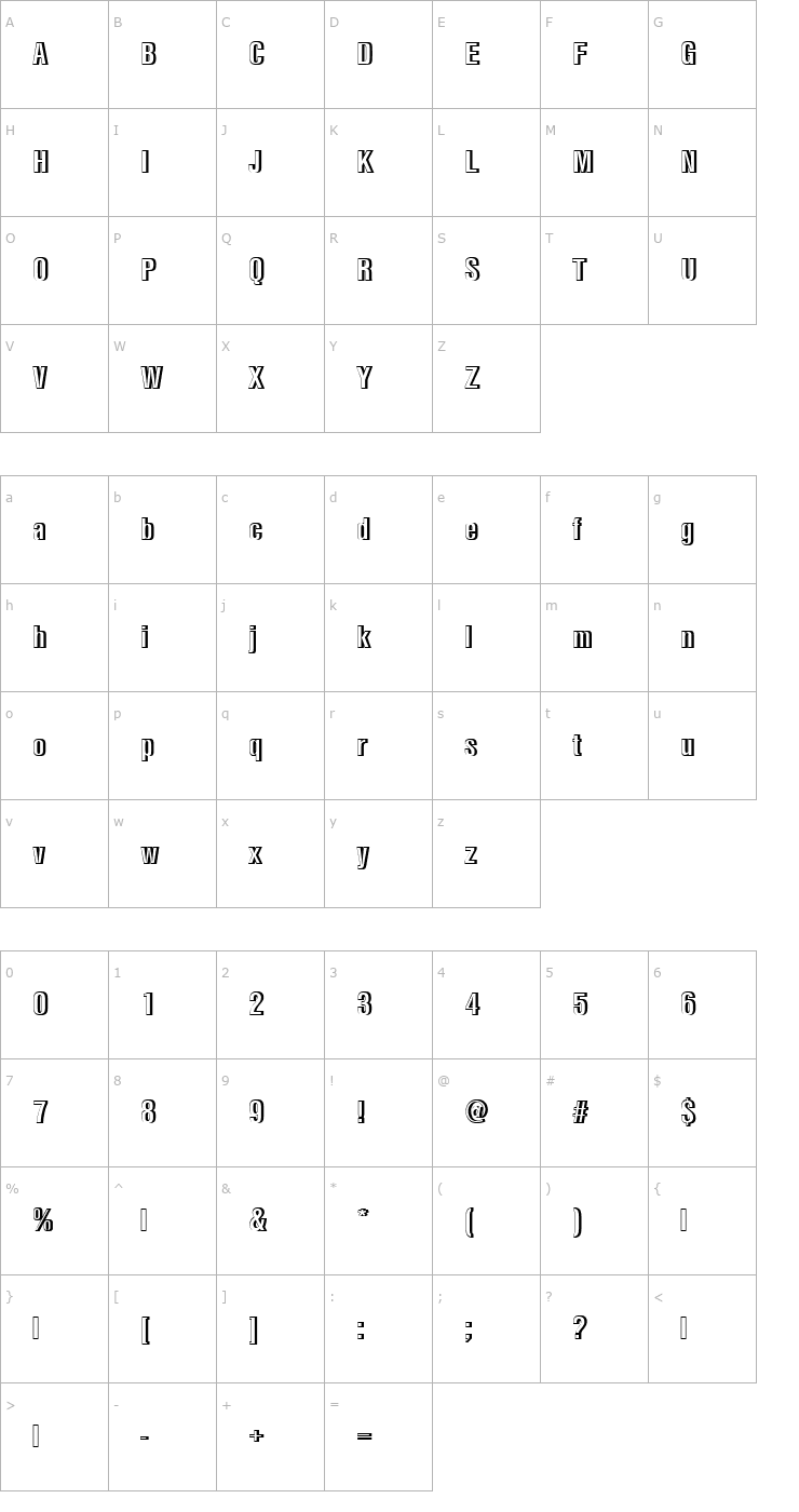 Character Map NimbusSanTBolConRe1 Font
