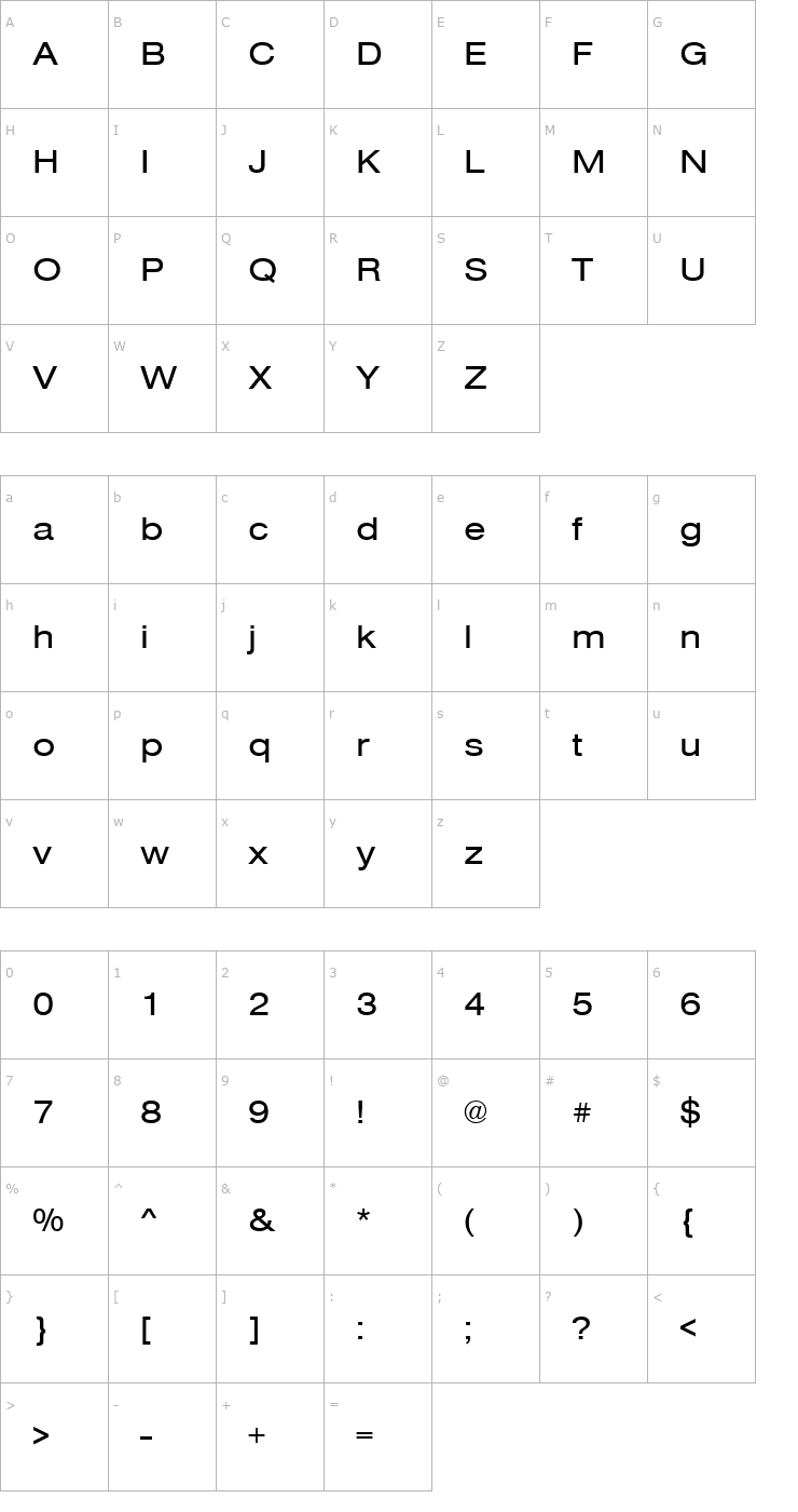 Character Map NimbusSanTExt Font