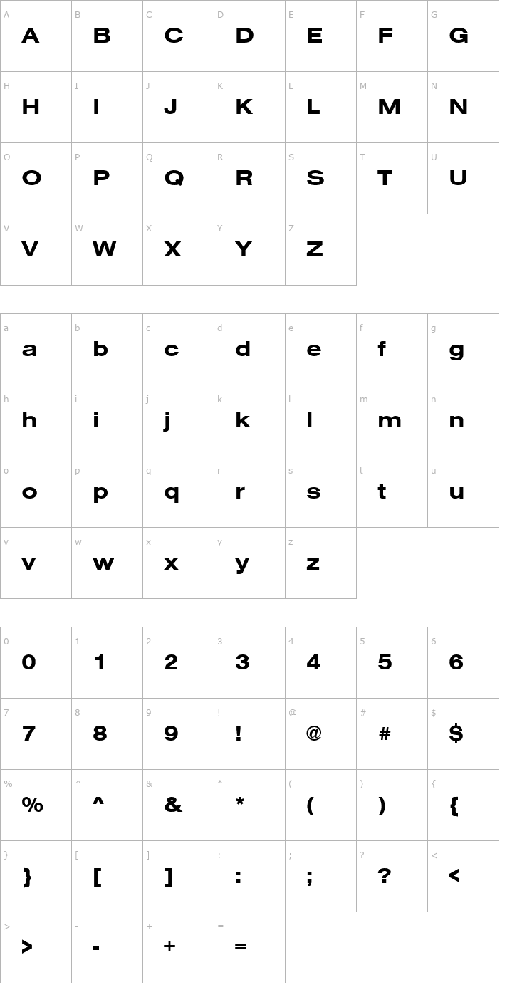 Character Map NimbusSanTExt Bold Font