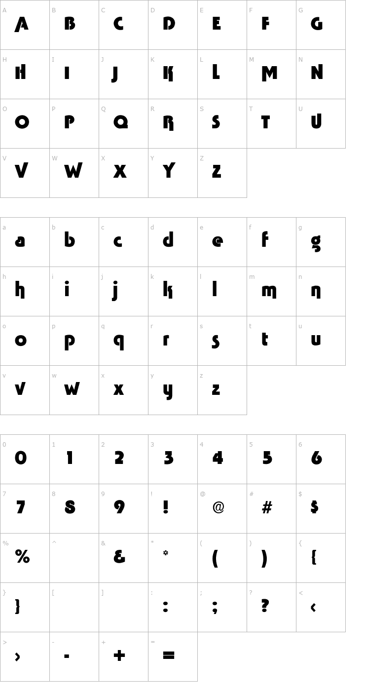 Character Map NinaBecker Bold Font