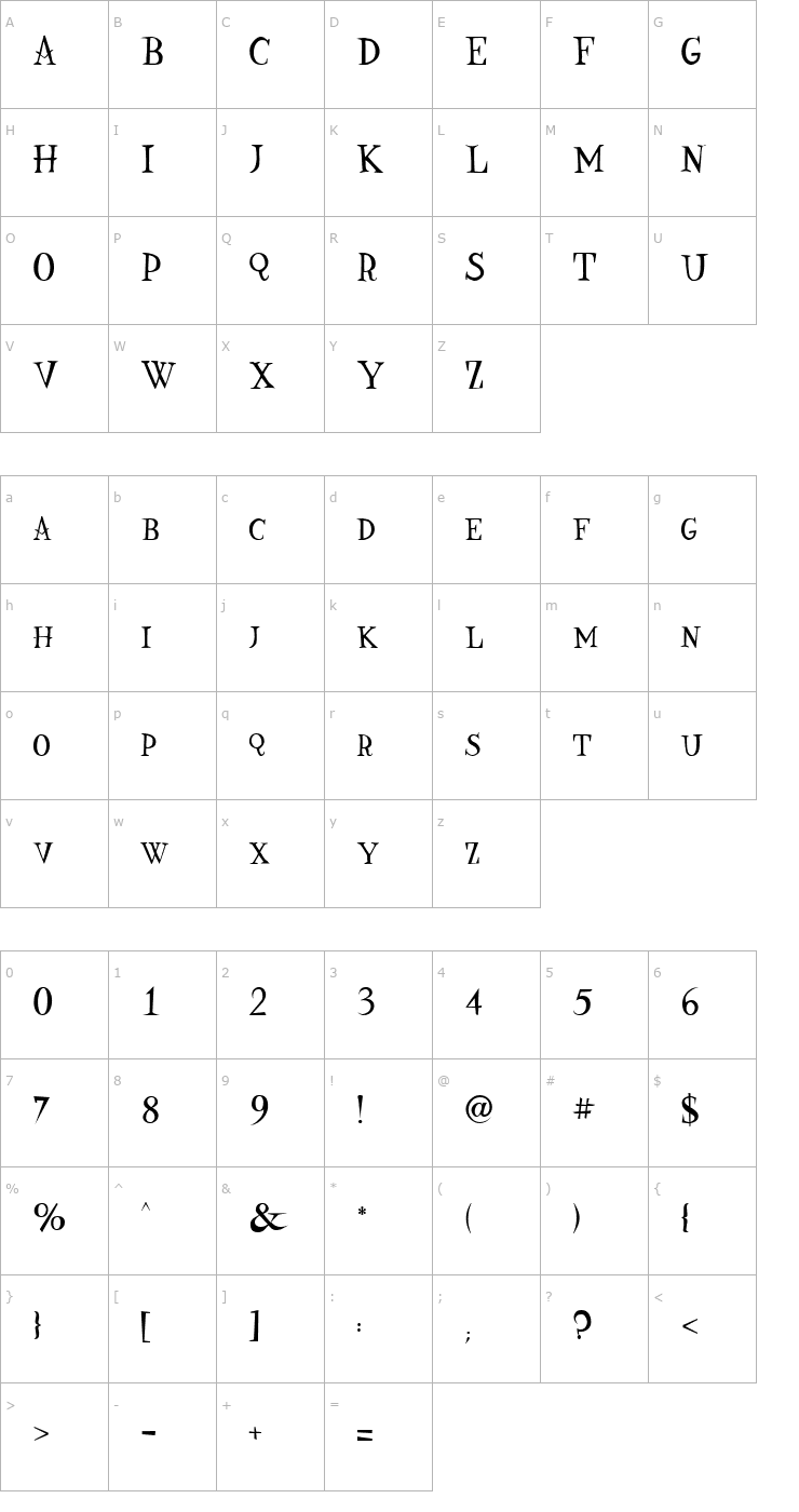 Character Map Nine Font