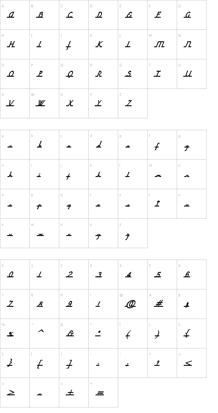 Character Map NixonScript-BoldItalic Font