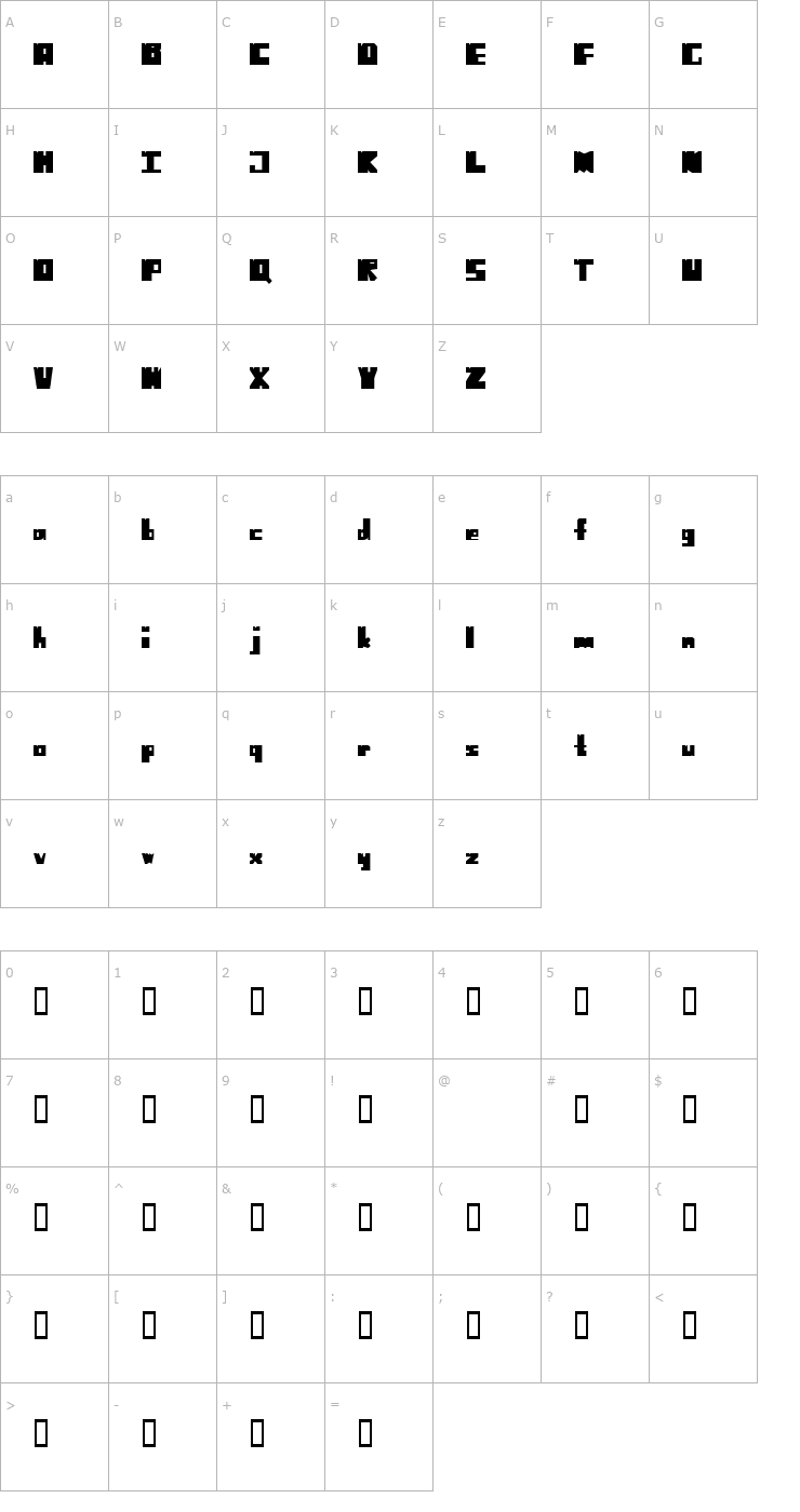 Character Map No Harmony Left Side Cut Font