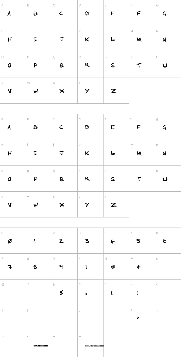 Character Map No Running In The Halls Font