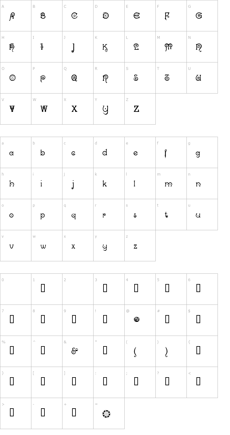 Character Map Nocker Cranky Font