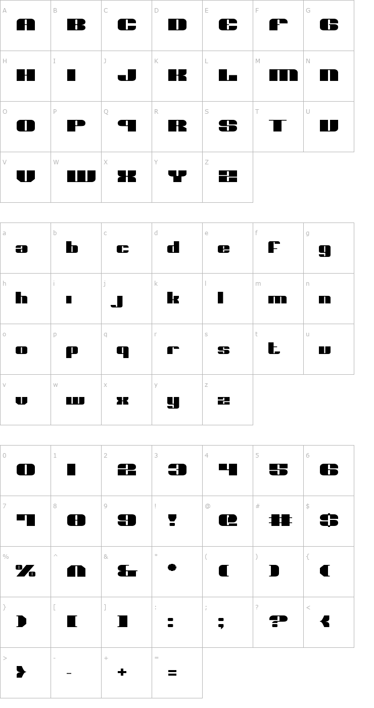 Character Map Nolo Contendre Expanded Font