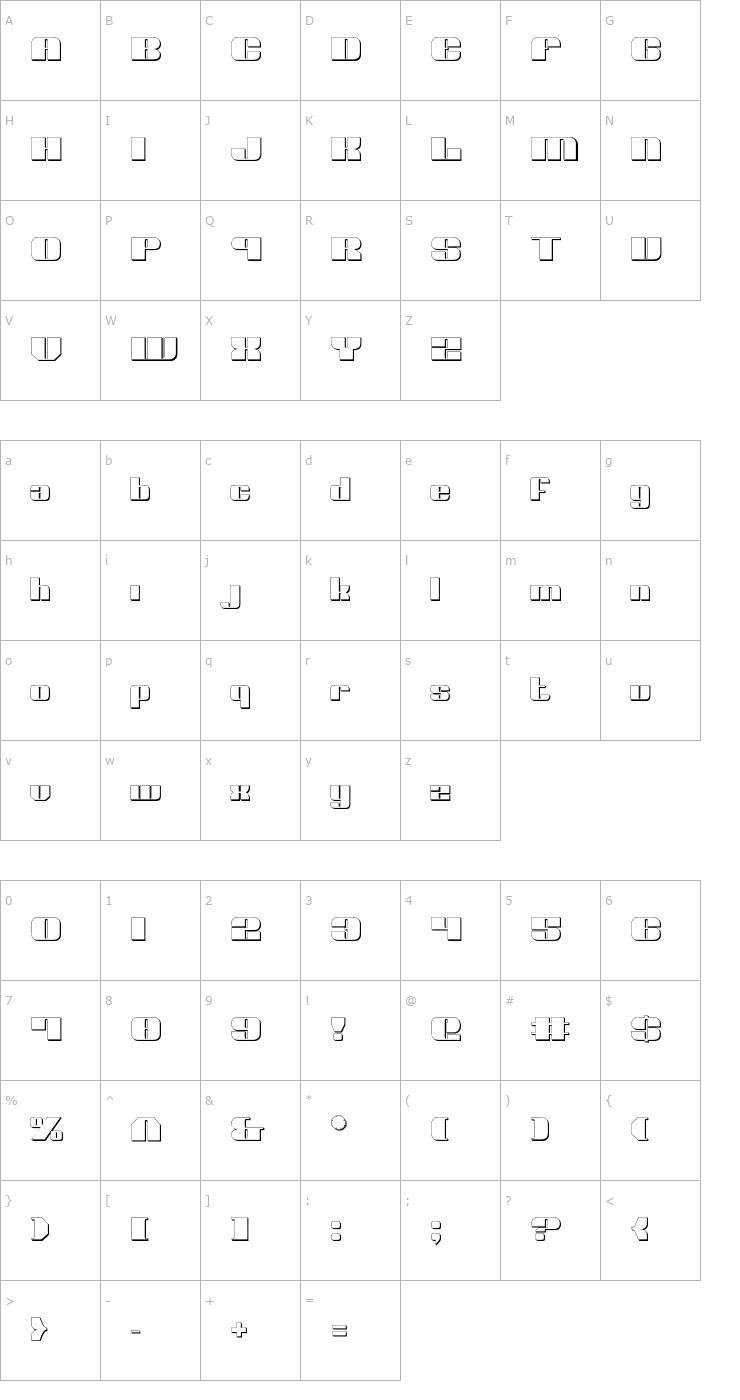 Character Map Nolo Contendre Shadow Font