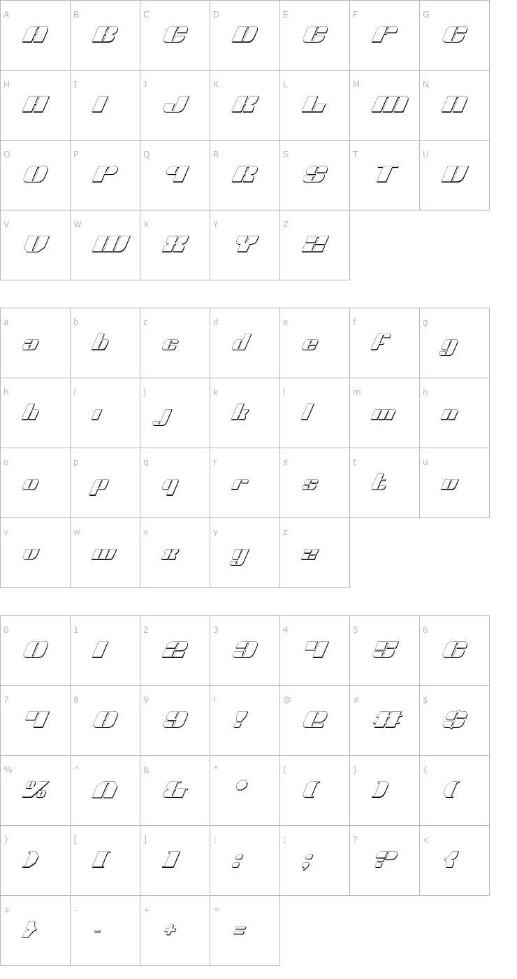 Character Map Nolo Contendre Shadow Italic Font