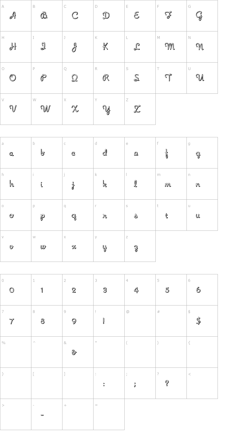 Character Map NoodleShaded Font