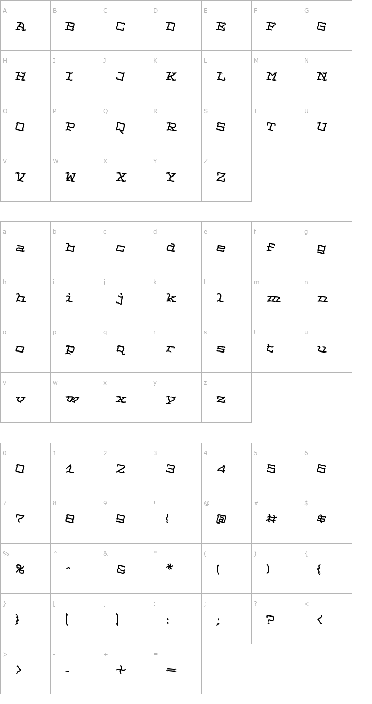 Character Map NoPainRight Bold Font
