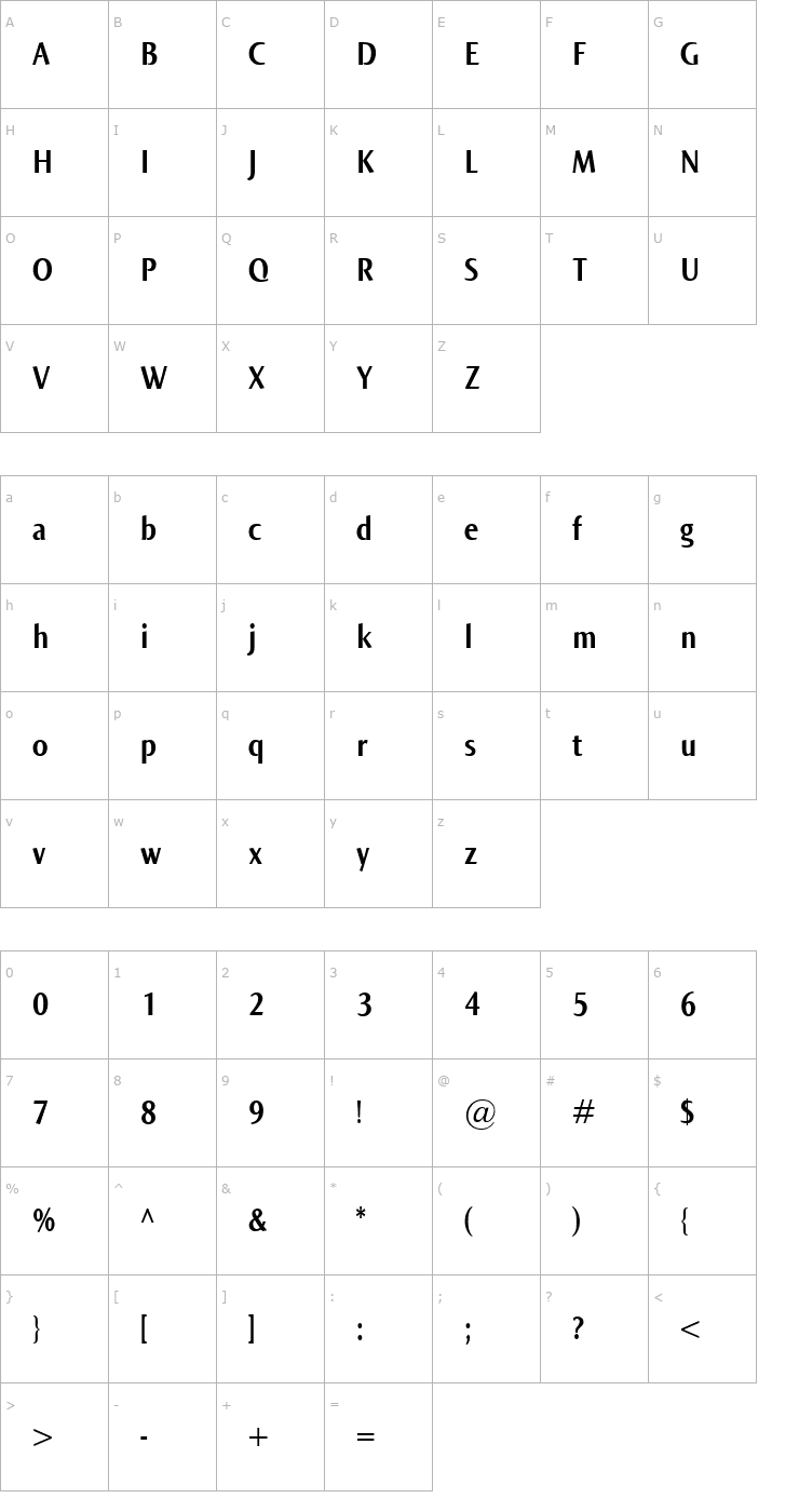 Character Map Norma Cond Bold Font