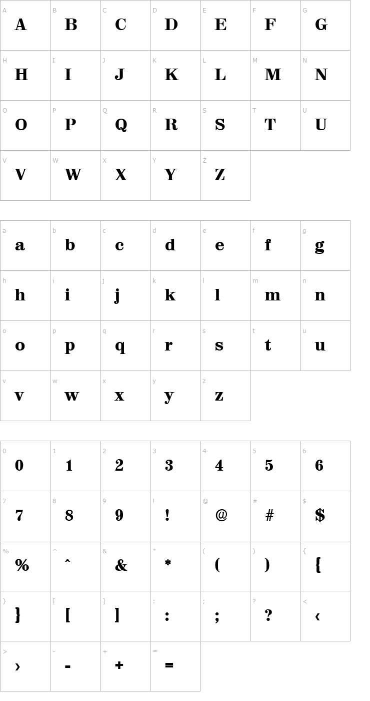 Character Map NormanBecker-Heavy Font