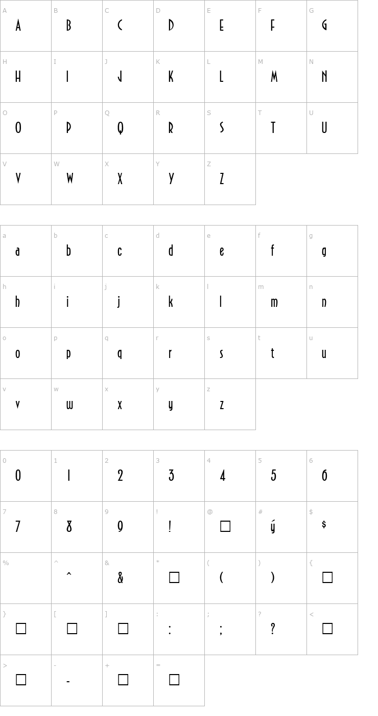 Character Map Northfields-Regular Font