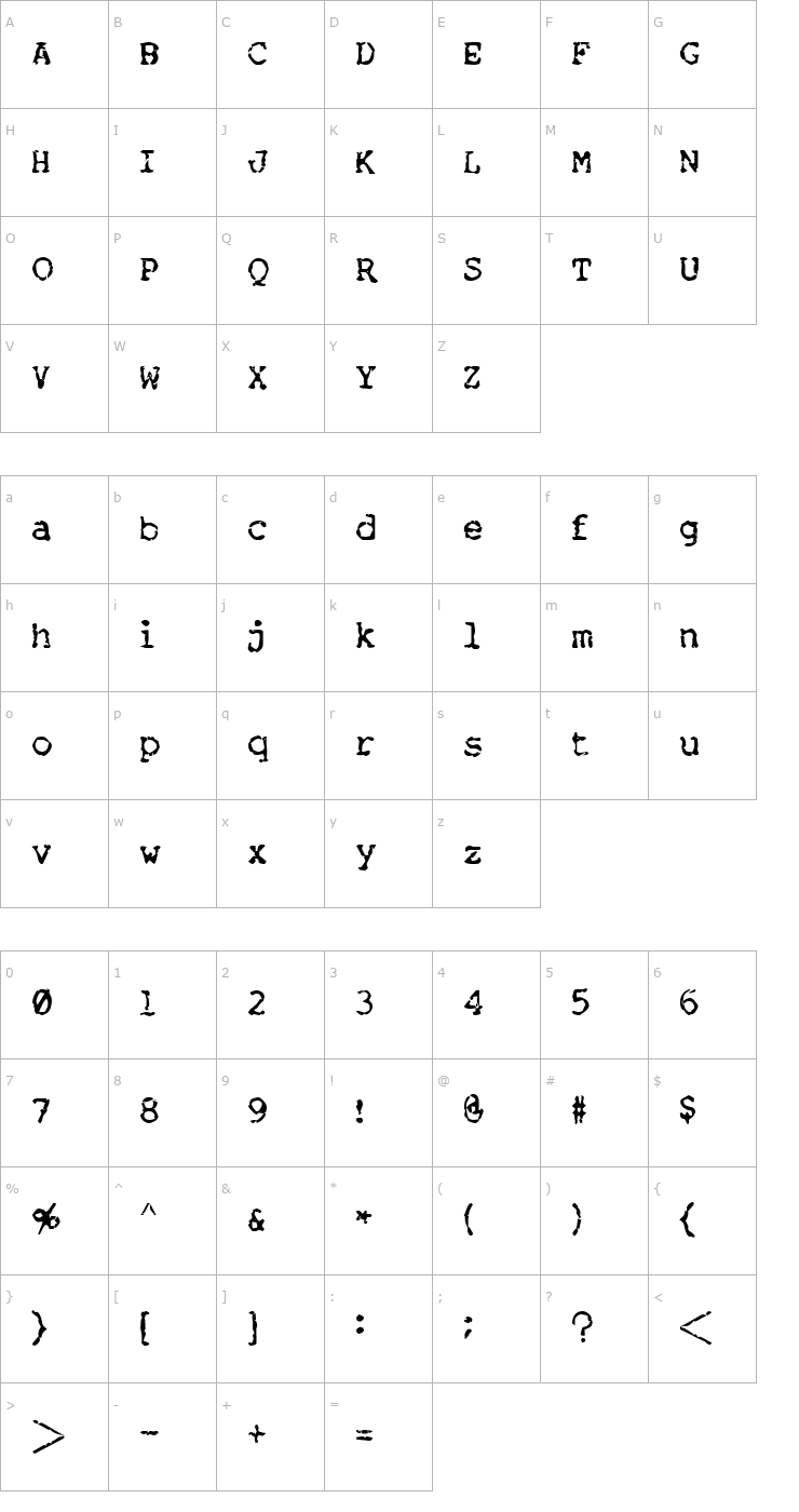 Character Map Nose Bleed Font