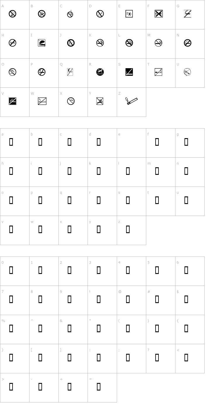 Character Map NoSmoking Font