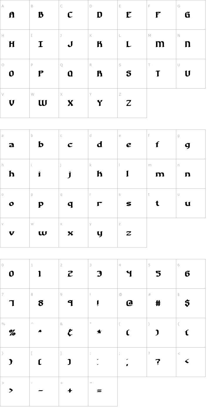 Character Map Nostalgia BRK Font