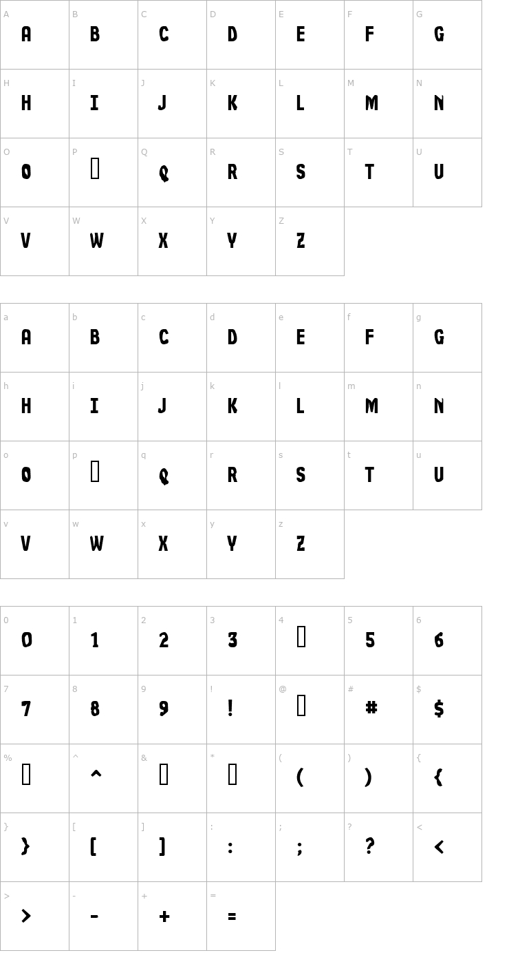 Character Map Not So Slim Jim Font