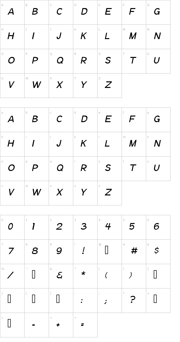 Character Map Notation Italic Light JL Font