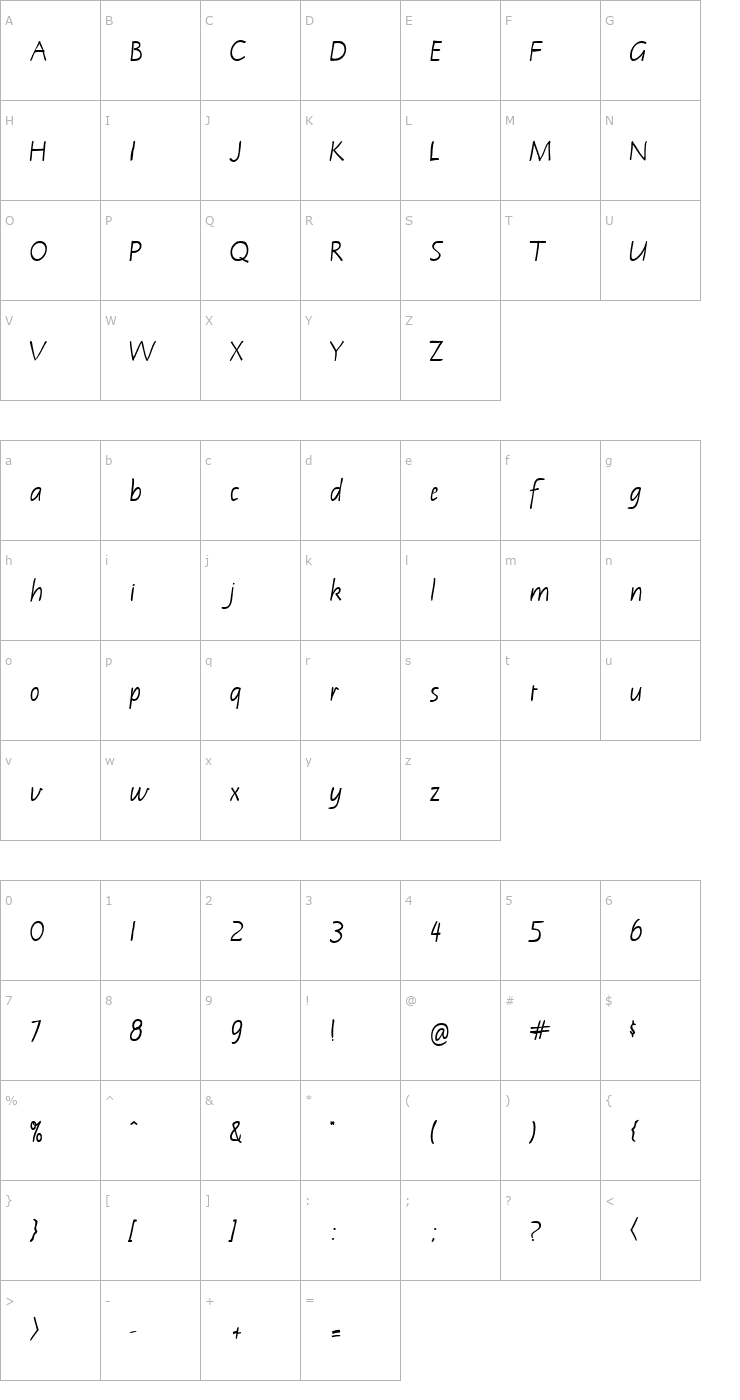 Character Map Notehand Bold Font