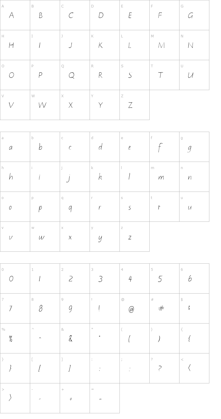 Character Map Notehand Font