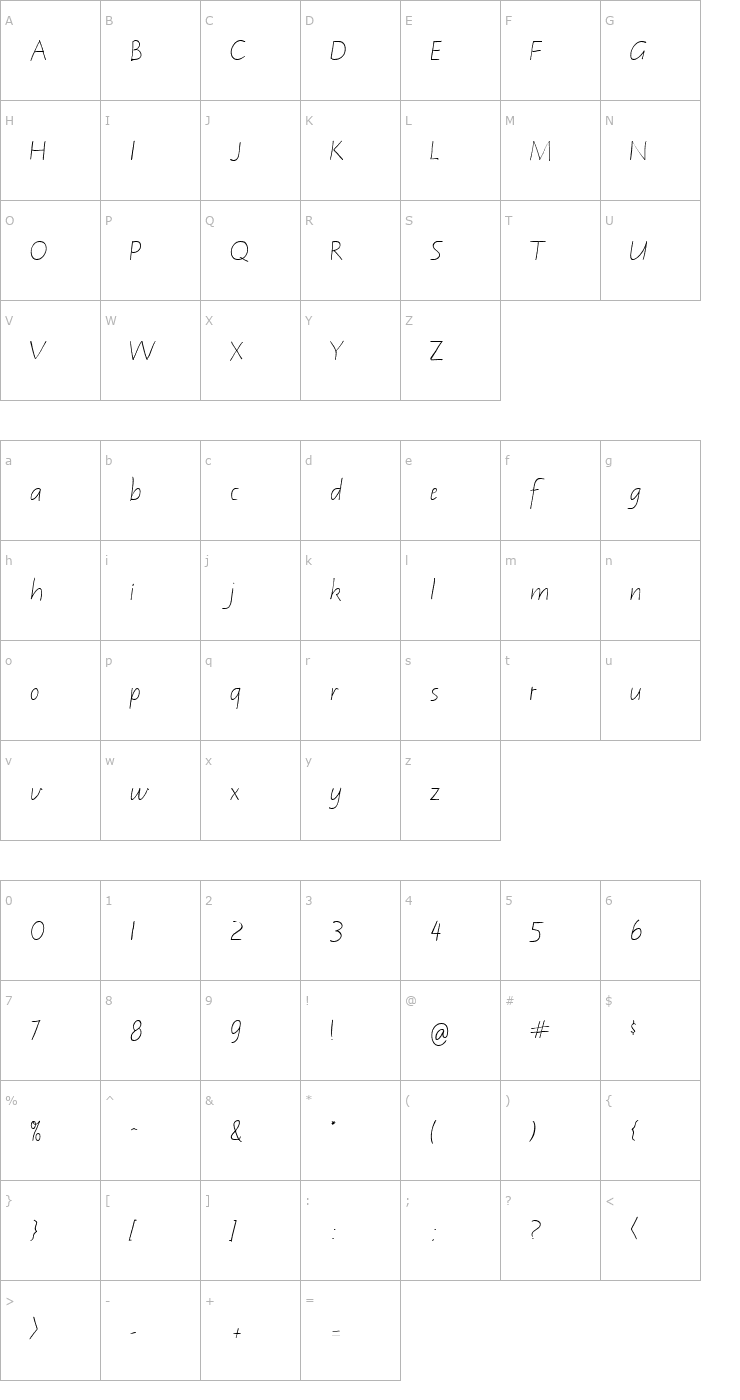 Character Map Notehand Regular Font