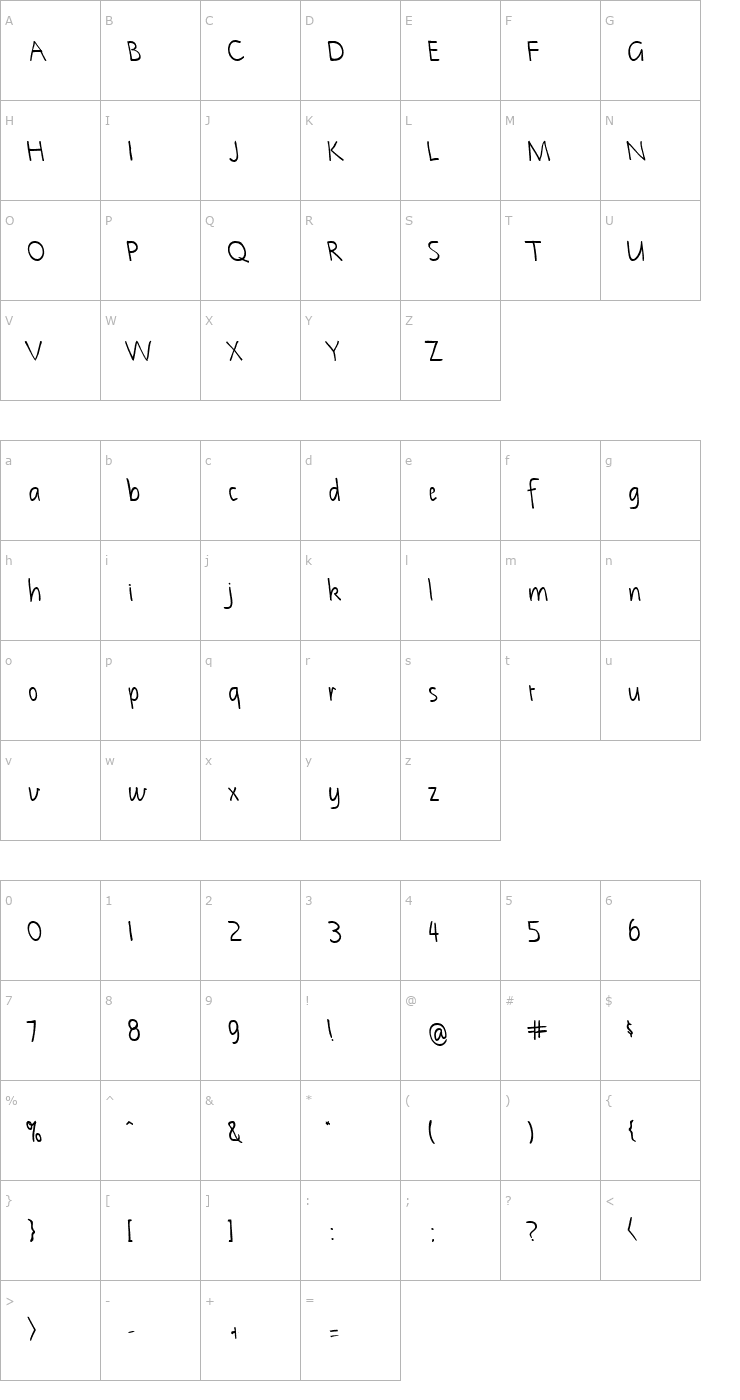 Character Map NotehandLefty Bold Font