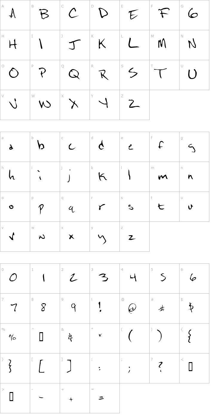 Character Map NoteScrawl Font