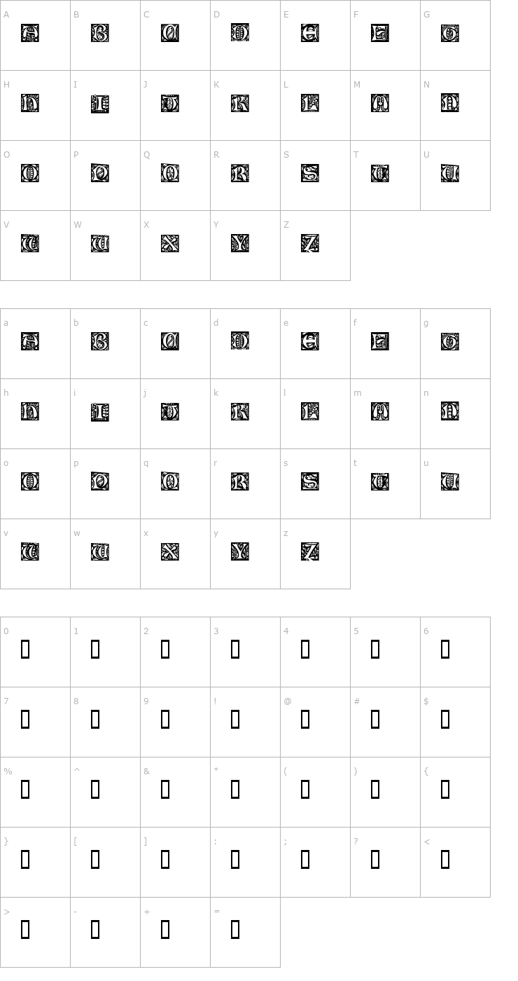 Character Map Nouveau Drop Caps Font