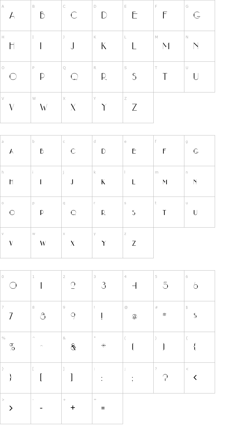 Character Map NouveauAsta Font