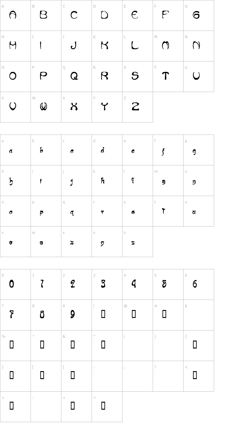 Character Map NouveauRiche Heavy Font