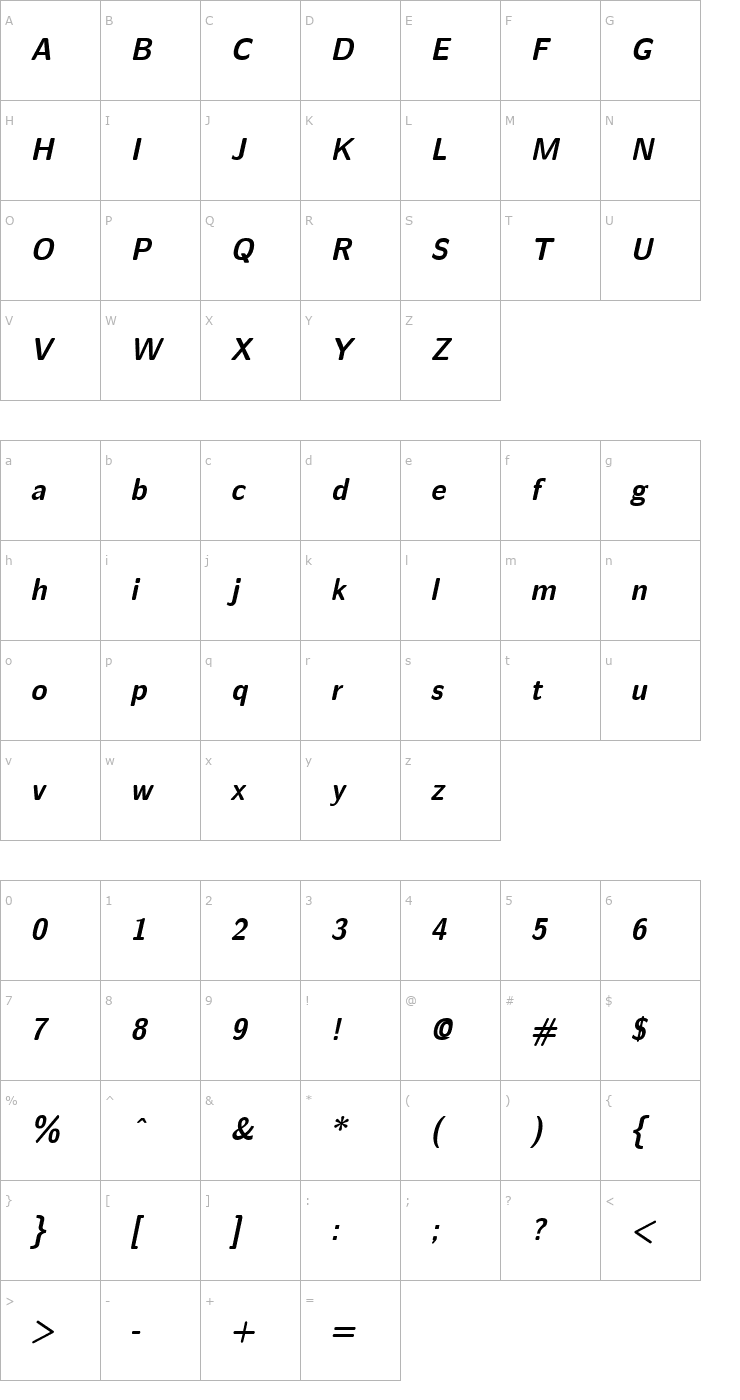 Character Map Nova Bold Oblique Font