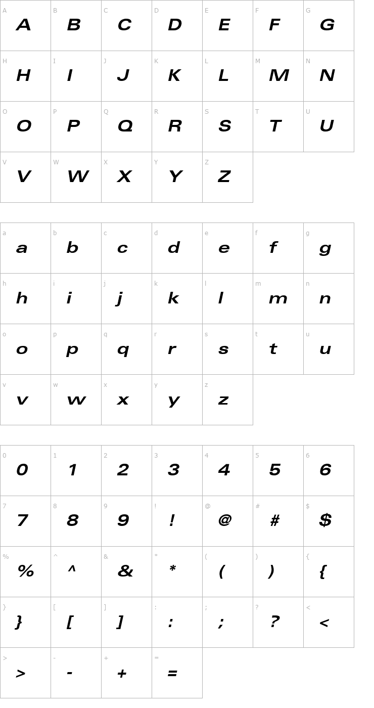 Character Map Nova Expanded SSi Bold Expanded Italic Font