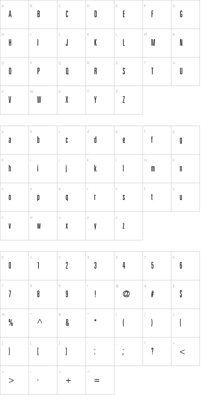 Character Map Nova Light Ultra SSi Light Ultra Condensed Font