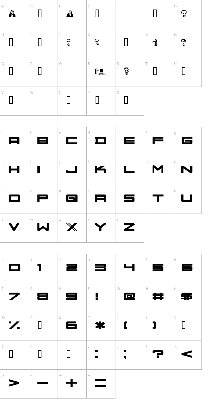 Character Map Nu School Militia Font