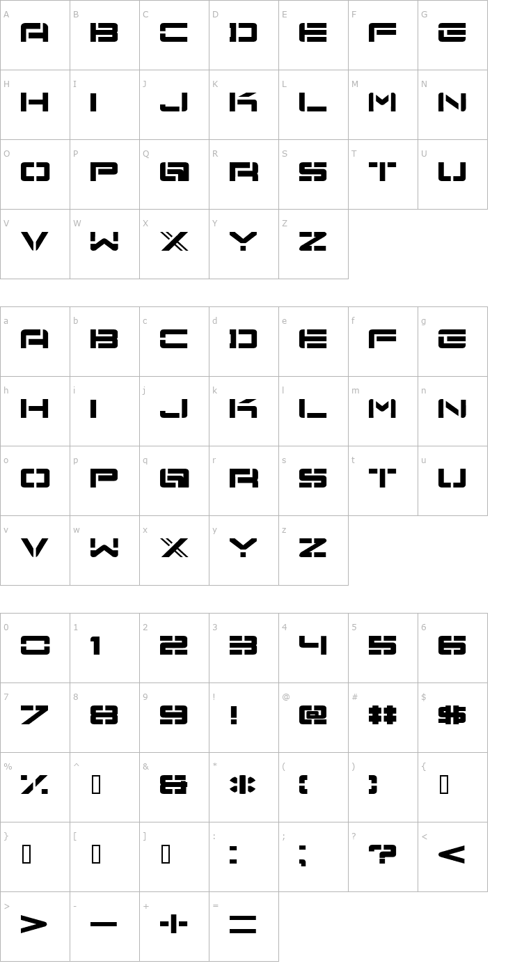 Character Map Nu School Munitions Font