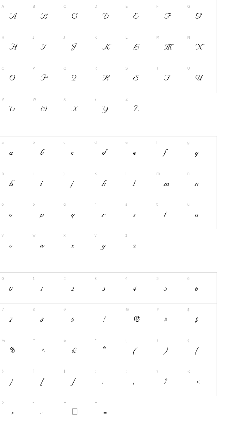 Character Map Nuance Italic Font