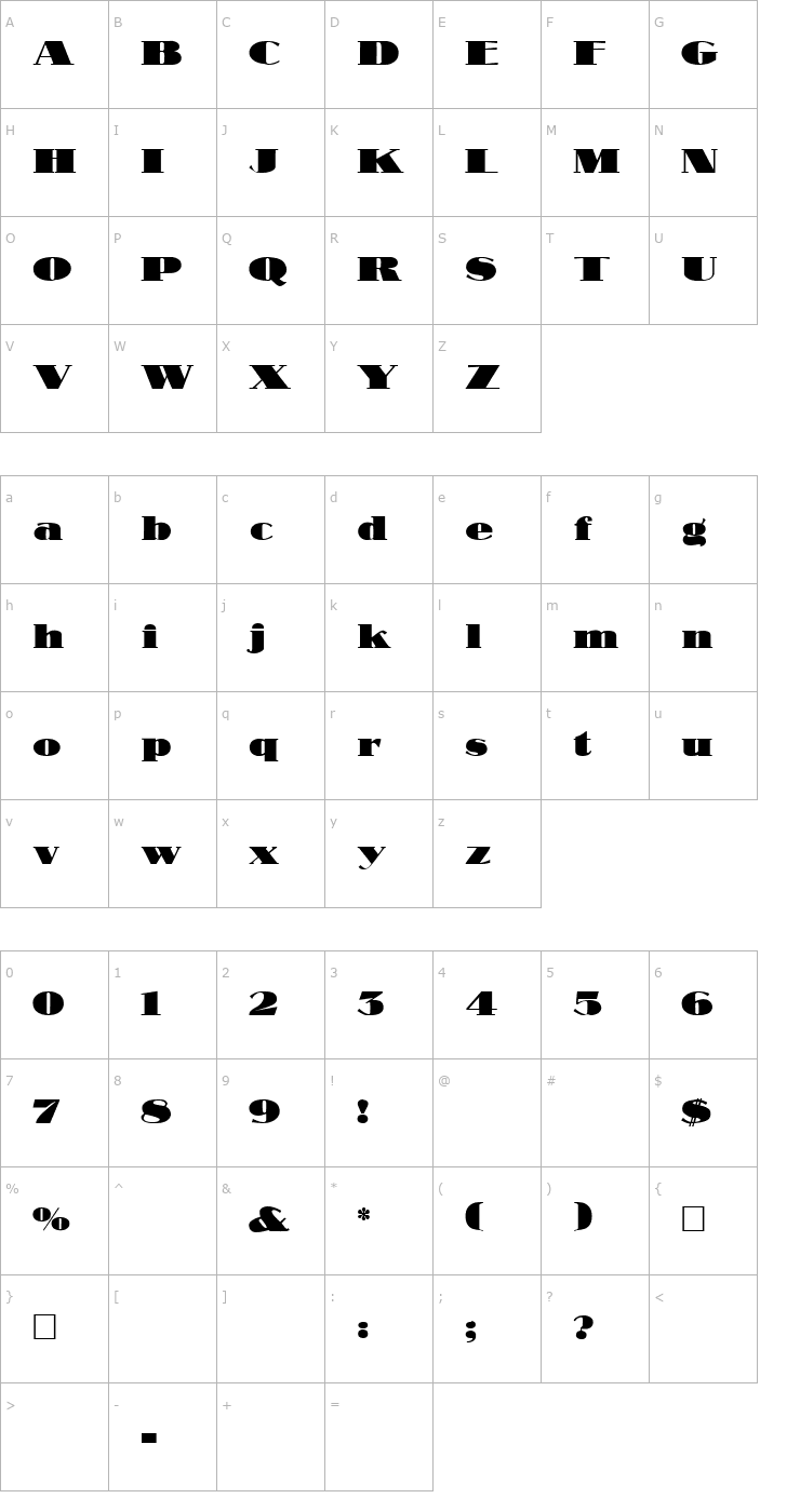 Character Map Nubian Font