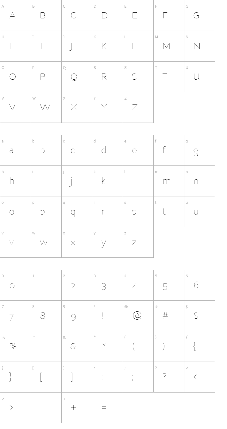Character Map Nubian-Thin Font