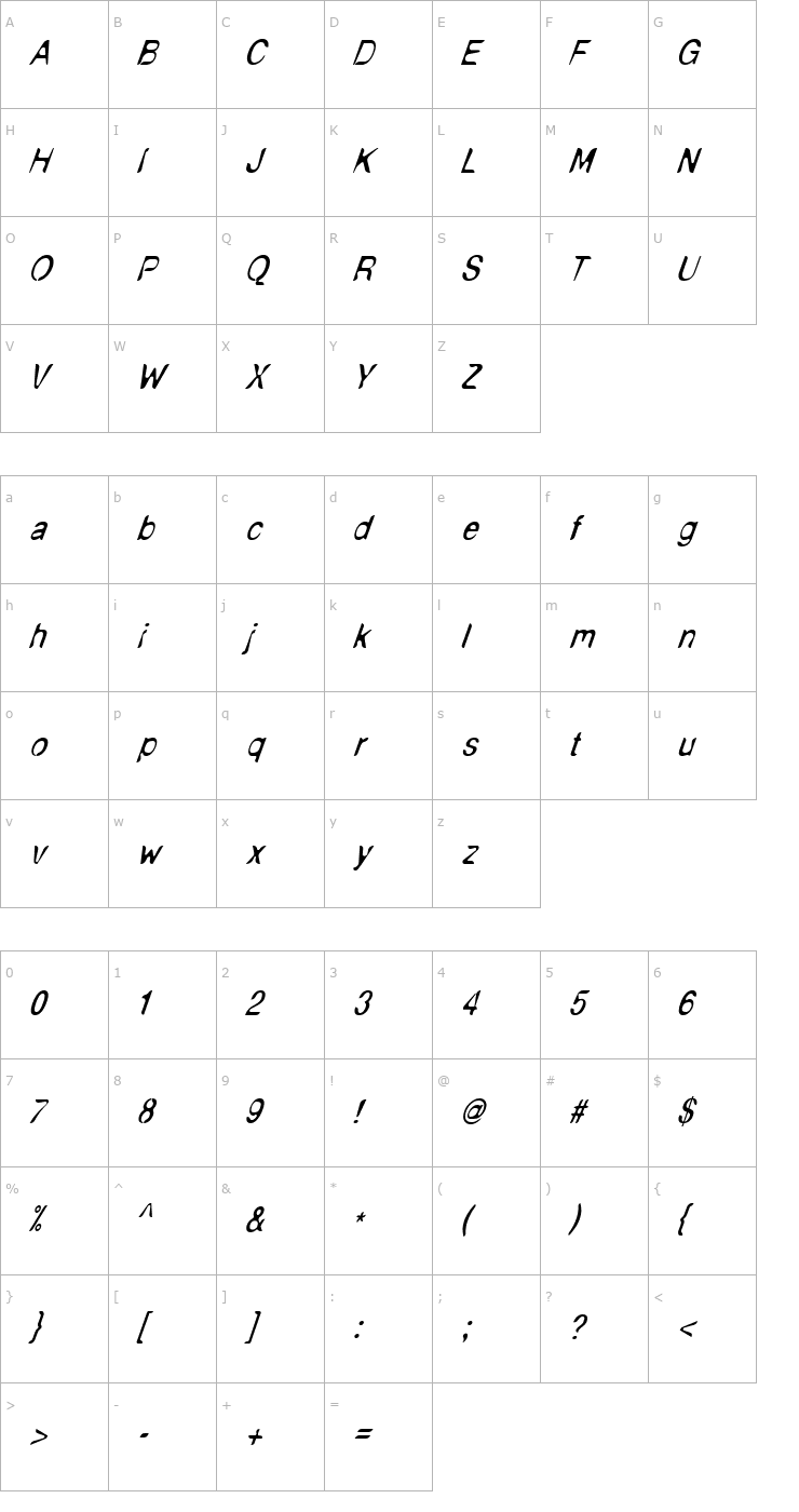 Character Map NudE Italic Font