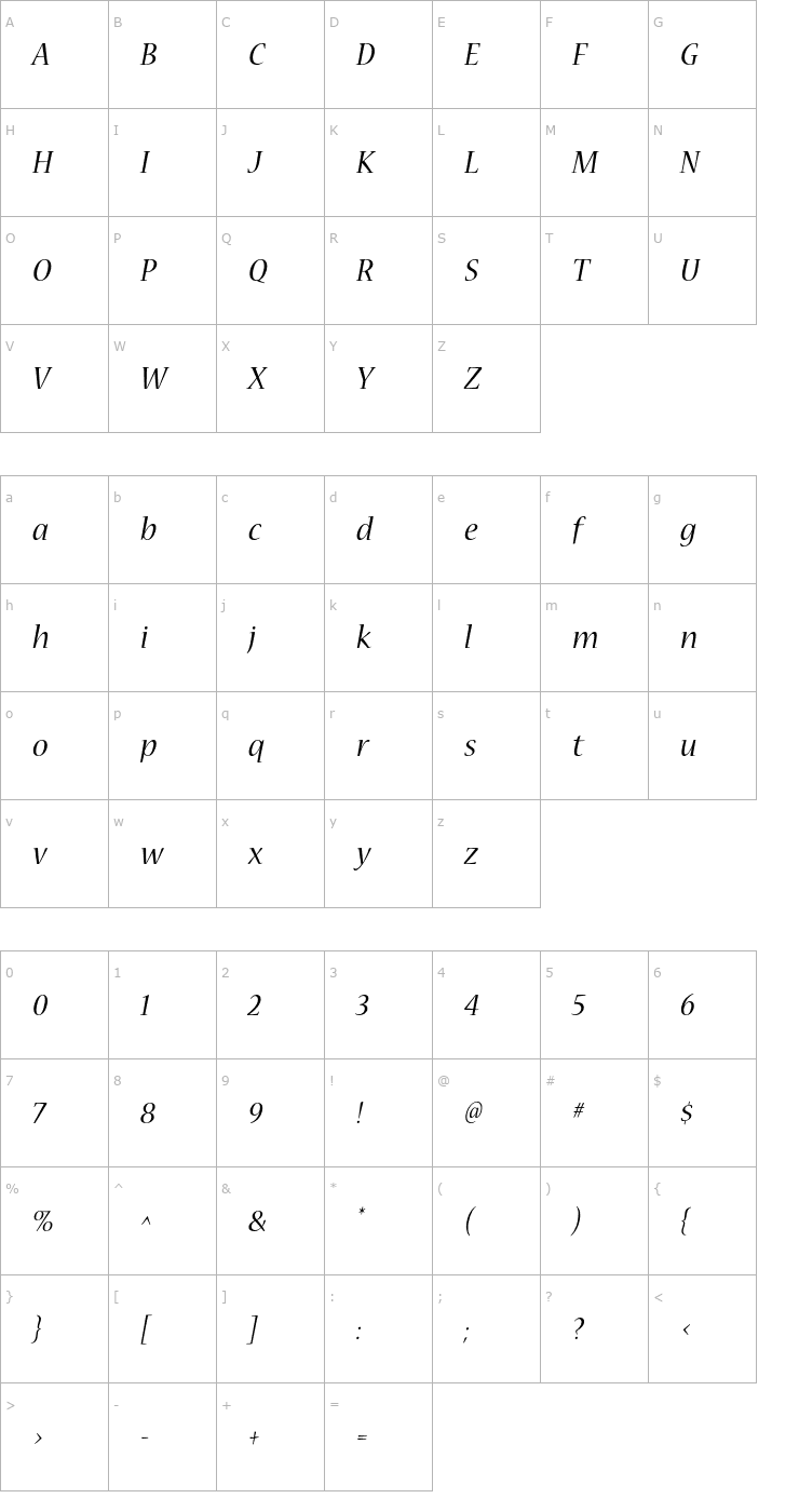 Character Map NuevaStd-Italic Font