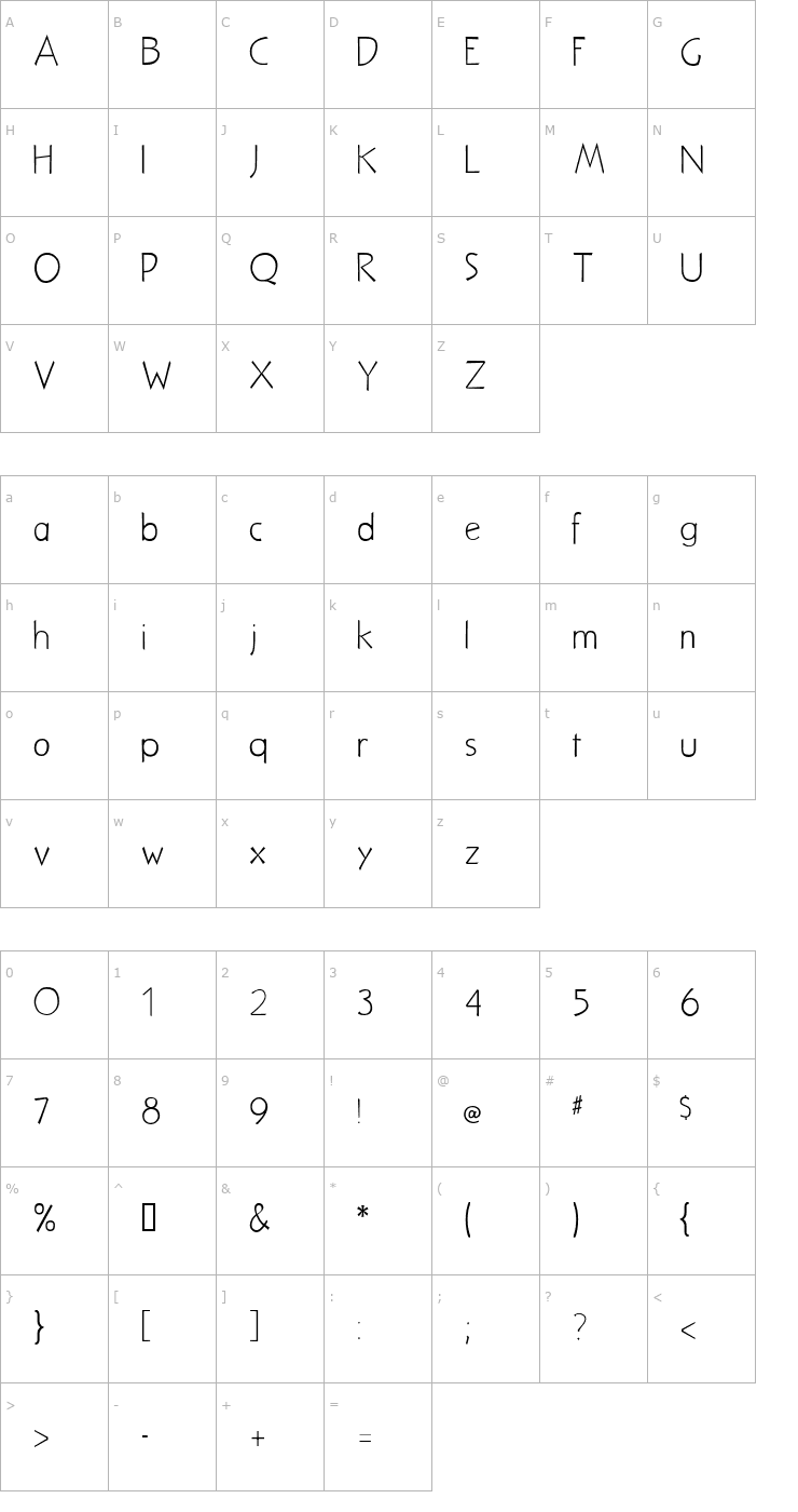 Character Map NuevoLitho Light Font