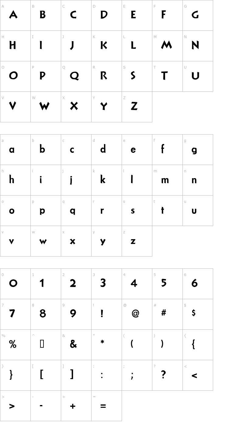 Character Map NuevoLitho Plain Font