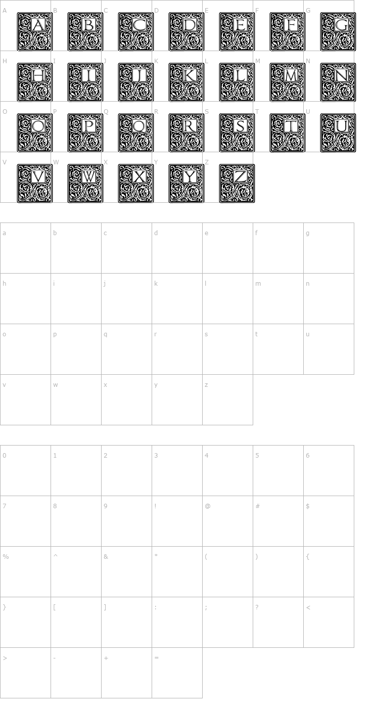 Character Map Nuffield Initials Font